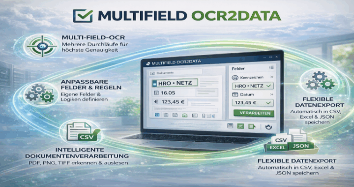 OCR Software, Dokumentenerkennung, Texterkennung, PDF OCR, Datenextraktion, Automatisierung, Docparser Alternative, Amazon Textract Alternative, ABBYY FineReader Alternative, OCR Vergleich, Dokumentenverarbeitung, OCR lokal, OCR ohne Cloud, Tesseract OCR, Daten aus PDF extrahieren